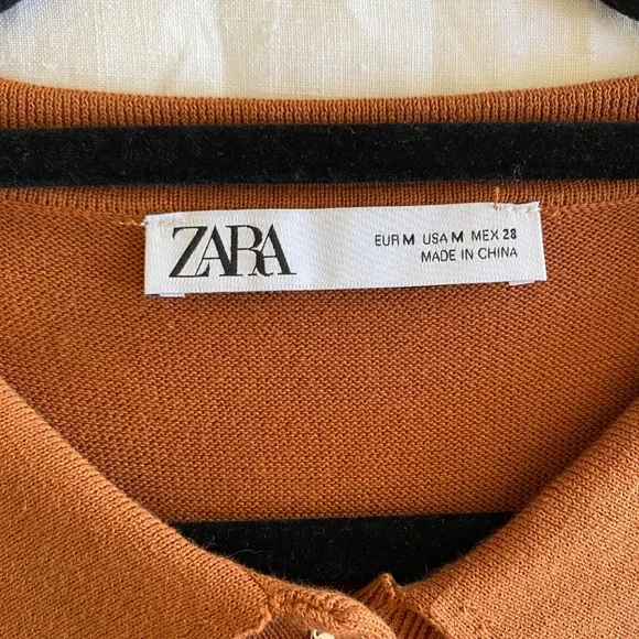 Zara Button Up Women's Polo Shirt Knit Size Medium Brown - Picture 4 of 8